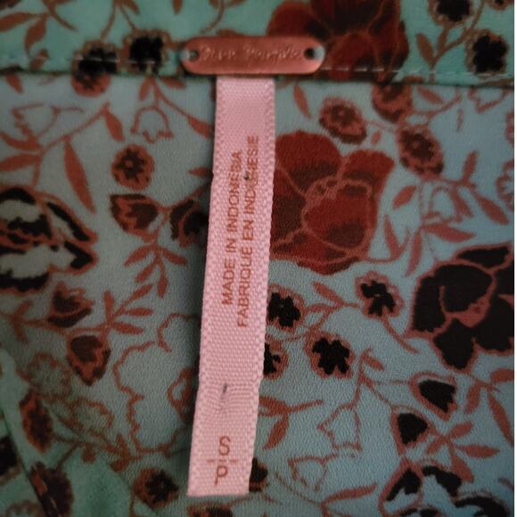 Free People Floral Ruffle Button Up Long Balloon Sleeve Peasant Poet Blouse - S - Picture 3 of 8